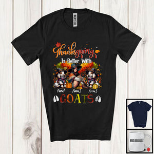 MacnyStore - Personalized Thanksgiving Better With Goats; Lovely Two Goats Pilgrim Girl; Custom Name T-Shirt