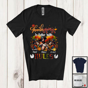 MacnyStore - Personalized Thanksgiving Better With Mules; Lovely Two Mules Pilgrim Girl; Custom Name T-Shirt