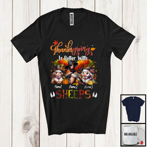 MacnyStore - Personalized Thanksgiving Better With Sheeps; Lovely Two Sheeps Pilgrim Girl; Custom Name T-Shirt