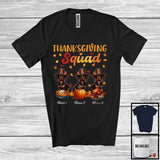 MacnyStore - Personalized Thanksgiving Squad, Lovely Three Pilgrim Dachshunds, Custom Name Fall Leaves T-Shirt