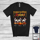 MacnyStore - Personalized Thanksgiving Squad, Lovely Three Pilgrim Horses, Custom Name Fall Leaves T-Shirt