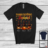 MacnyStore - Personalized Thanksgiving Squad, Lovely Three Pilgrim Rottweilers, Custom Name Fall Leaves T-Shirt