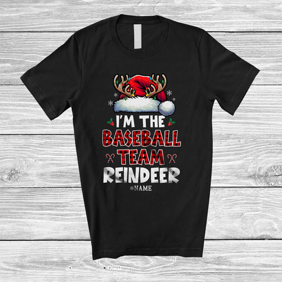 MacnyStore - Personalized The Baseball Team Reindeer; Joyful Christmas Plaid Santa; Custom Name Sport Player T-Shirt