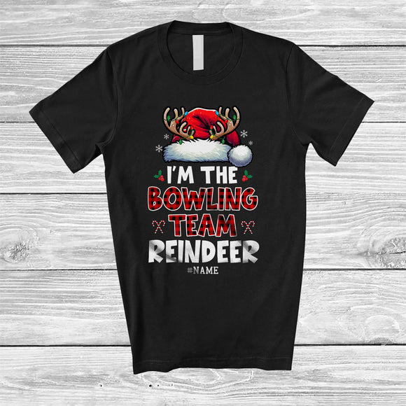 MacnyStore - Personalized The Bowling Team Reindeer; Joyful Christmas Plaid Santa; Custom Name Sport Player T-Shirt