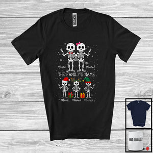 MacnyStore - Personalized The Family Custom Name; Humorous Christmas Santa Elf Skeletons; Family Group T-Shirt