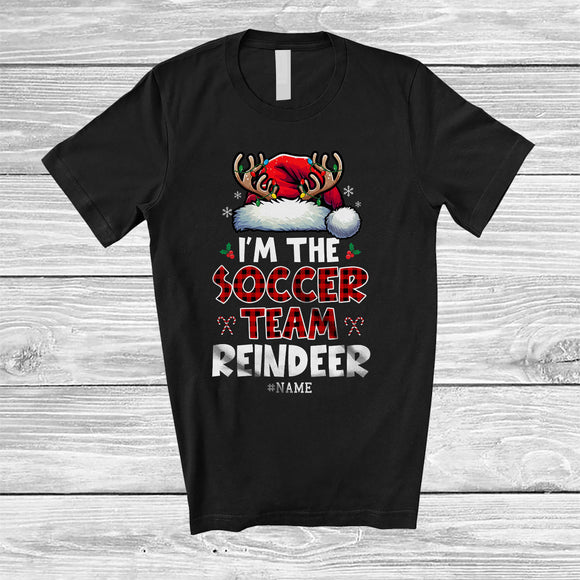 MacnyStore - Personalized The Soccer Team Reindeer; Joyful Christmas Plaid Santa; Custom Name Sport Player T-Shirt