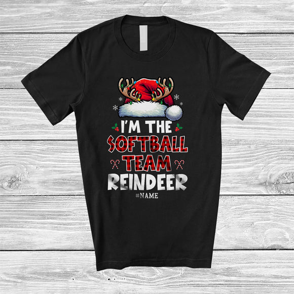 MacnyStore - Personalized The Softball Team Reindeer; Joyful Christmas Plaid Santa; Custom Name Sport Player T-Shirt