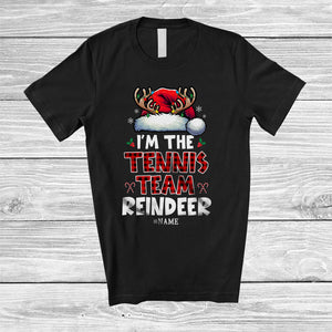 MacnyStore - Personalized The Tennis Team Reindeer; Joyful Christmas Plaid Santa; Custom Name Sport Player T-Shirt