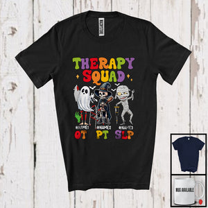 MacnyStore - Personalized Therapy Squad; Scary Halloween Boo Skeleton; Custom Name SLP OT PT Physical T-Shirt