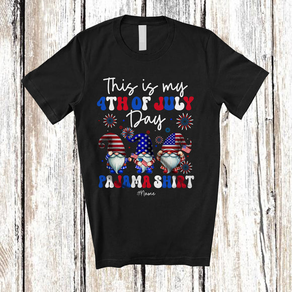 MacnyStore - Personalized This Is My 4th Of July Day Pajama Shirt; Lovely Custom Name Three Gnomies; Family T-Shirt