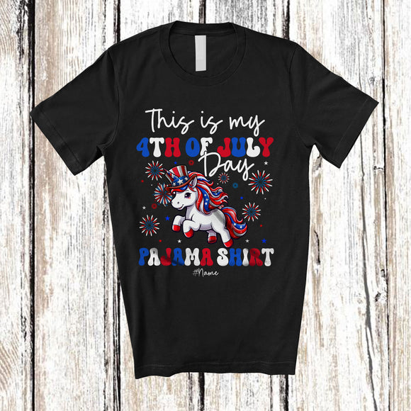 MacnyStore - Personalized This Is My 4th Of July Day Pajama Shirt; Lovely Custom Name Unicorns; Family T-Shirt