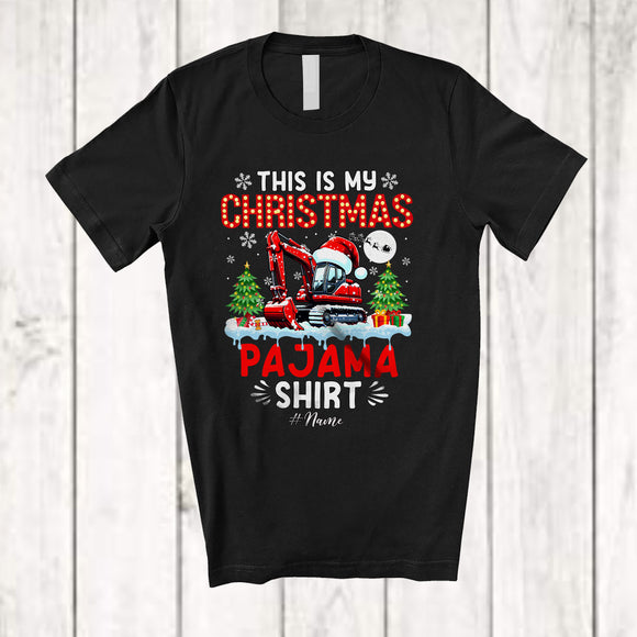 MacnyStore - Personalized This Is My Christmas Pajama Shirt; Amusing Custom Name Santa Excavator Driver T-Shirt