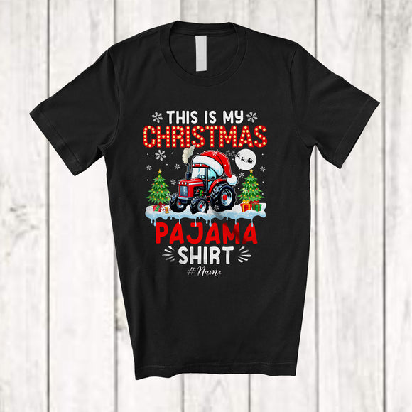 MacnyStore - Personalized This Is My Christmas Pajama Shirt; Amusing Custom Name Santa Tractor Farmer T-Shirt