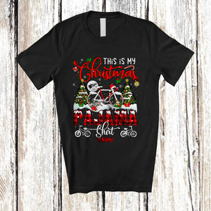 MacnyStore - Personalized This Is My Christmas Pajama Shirt; Fantastic X-mas Custom Name Santa Bicycle T-Shirt