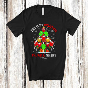 MacnyStore - Personalized This Is My Christmas Pajama Shirt; Joyful X-mas Tree Pickleball; Custom Name Sport Player T-Shirt