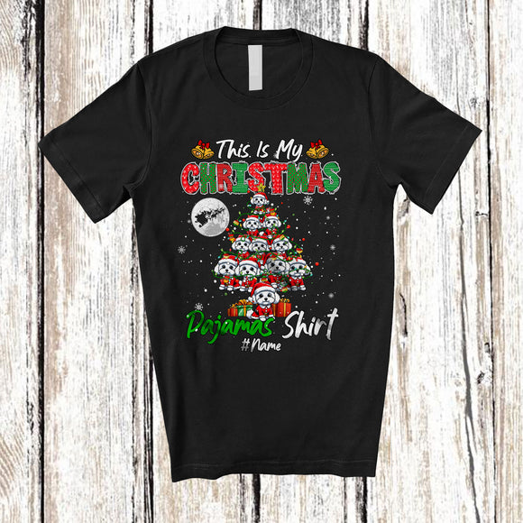 MacnyStore - Personalized This Is My Christmas Pajama Shirt; Lovely Custom Name Santa Maltipoos X-mas Tree T-Shirt