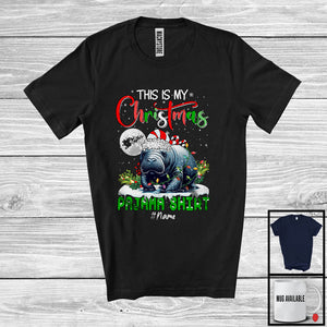 MacnyStore - Personalized This Is My Christmas Pajama Shirt; Merry X-mas Elf Manatee; Custom Name Sea Animal T-Shirt