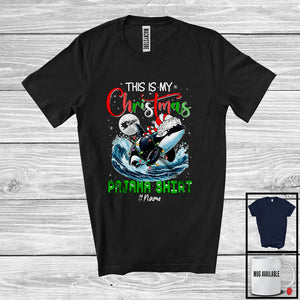 MacnyStore - Personalized This Is My Christmas Pajama Shirt; Merry X-mas Elf Orca; Custom Name Sea Animal T-Shirt