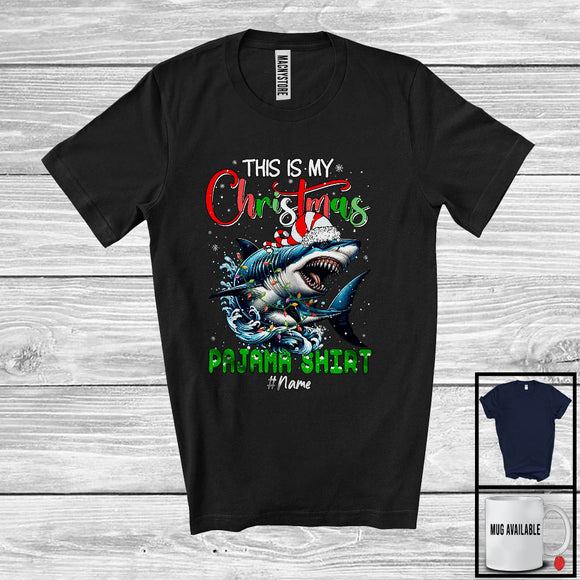 MacnyStore - Personalized This Is My Christmas Pajama Shirt; Merry X-mas Elf Shark; Custom Name Sea Animal T-Shirt