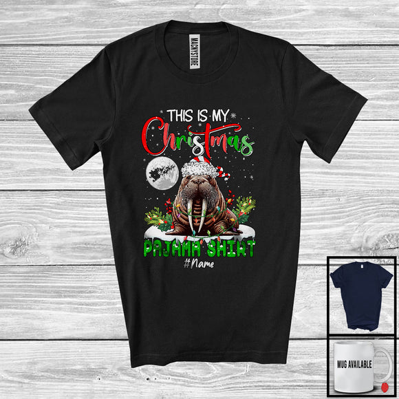 MacnyStore - Personalized This Is My Christmas Pajama Shirt; Merry X-mas Elf Walrus; Custom Name Sea Animal T-Shirt