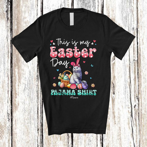 MacnyStore - Personalized This Is My Easter Day Pajama Shirt; Lovely Custom Name Three Cats Hunting Eggs T-Shirt