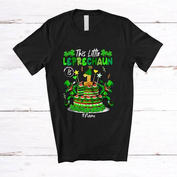 MacnyStore - Personalized This Little Leprechaun Is 1; Joyful 1st Birthday Cake St. Patrick's Day Custom Name Family T-Shirt