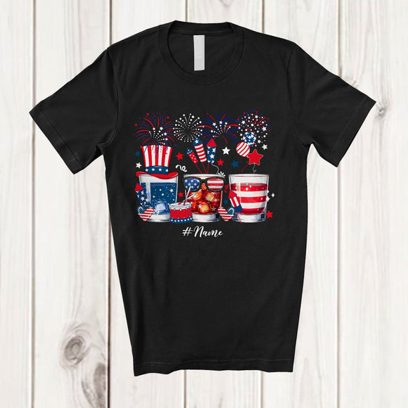 MacnyStore - Personalized Three 4th of July Glass Of Bourbon; Cheerful Custom Name Drunker Patriotic; Drinking T-Shirt