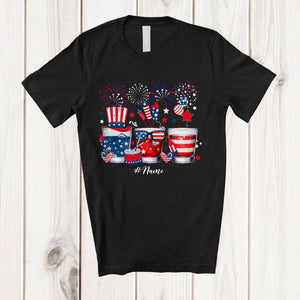 MacnyStore - Personalized Three 4th of July Glass Of Whiskey; Cheerful Custom Name Drunker Patriotic; Drinking T-Shirt