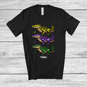 MacnyStore - Personalized Three Alligator Crocodiles With Beads; Fantastic Mardi Gras Custom Name Parades T-Shirt