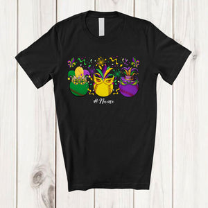 MacnyStore - Personalized Three Baseball With Mask Jester Hat; Joyful Mardi Gras Custom Name Baseball Player T-Shirt