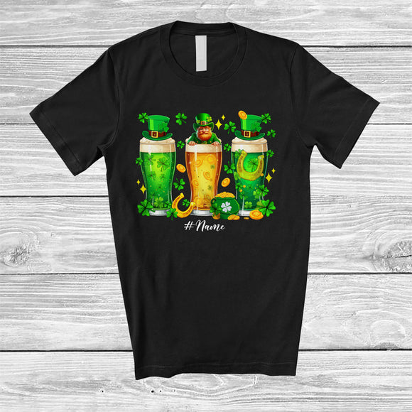 MacnyStore - Personalized Three Beer Glasses; Fantastic St. Patrick's Day Custom Name Drinking; Shamrocks T-Shirt