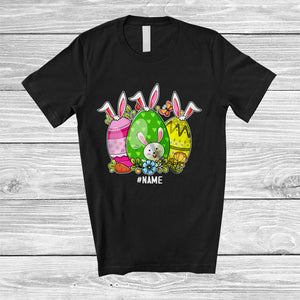 MacnyStore - Personalized Three Bunny Eggs; Adorable Easter Day Eggs Hunting; Custom Name Family T-Shirt