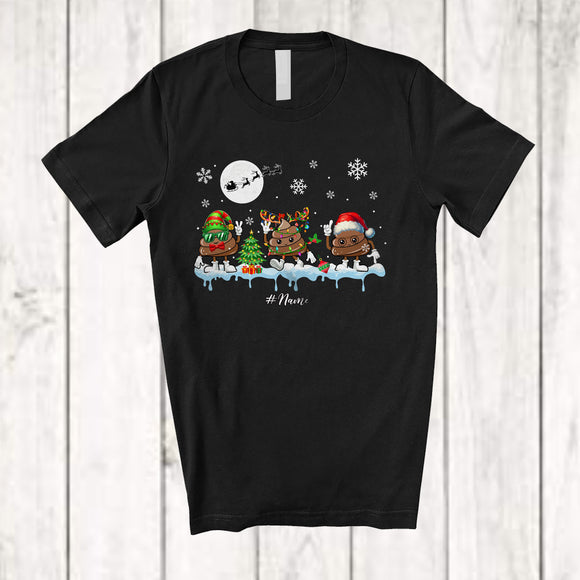 MacnyStore - Personalized Three Elf Reindeer Santa Poops; Awesome Christmas Custom Name Boy Girl Family T-Shirt