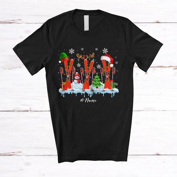 MacnyStore - Personalized Three Elf Santa Reindeer Skiing; Fantastic Christmas Custom Name Skiing Player T-Shirt