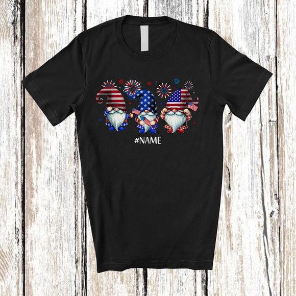 MacnyStore - Personalized Three Gnomes; Fantastic 4th Of July Custom Name Gnomies Family; Patriotic T-Shirt