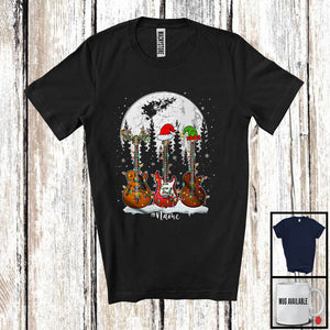 MacnyStore - Personalized Three Guitars; Awesome Christmas Lights Moon; Custom Name Guitarist Musician T-Shirt