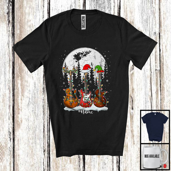 MacnyStore - Personalized Three Guitars; Awesome Christmas Lights Moon; Custom Name Guitarist Musician T-Shirt