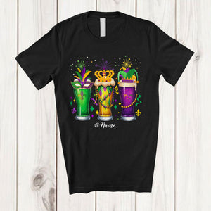 MacnyStore - Personalized Three Mardi Gras Glass Of Beer; Cheerful Custom Name Drunker; Drinking Parades T-Shirt