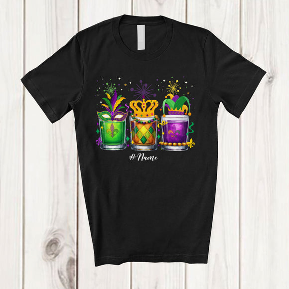 MacnyStore - Personalized Three Mardi Gras Glass Of Bourbon; Cheerful Custom Name Drunker; Drinking Parades T-Shirt