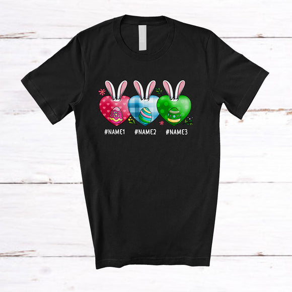 MacnyStore - Personalized Three Plaid Bunny Hearts; Lovely Easter Day Eggs Bunny; Custom Name Egg Hunt T-Shirt