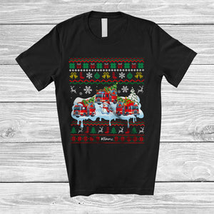 MacnyStore - Personalized Three Santa Elf Fire Truck Snowman; Joyful Christmas Sweater; Custom Name Driver T-Shirt