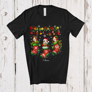 MacnyStore - Personalized Three Santa Elf Guinea Pigs In Christmas Sock; Amusing Custom Name Guinea Pig Lover T-Shirt