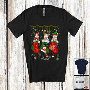 MacnyStore - Personalized Three Santa Elf Hamster In Christmas Socks; Lovely Wild Animal Lover; Snowing T-Shirt