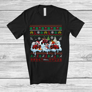 MacnyStore - Personalized Three Santa Elf Tractor Snowman; Joyful Christmas Sweater; Custom Name Driver T-Shirt