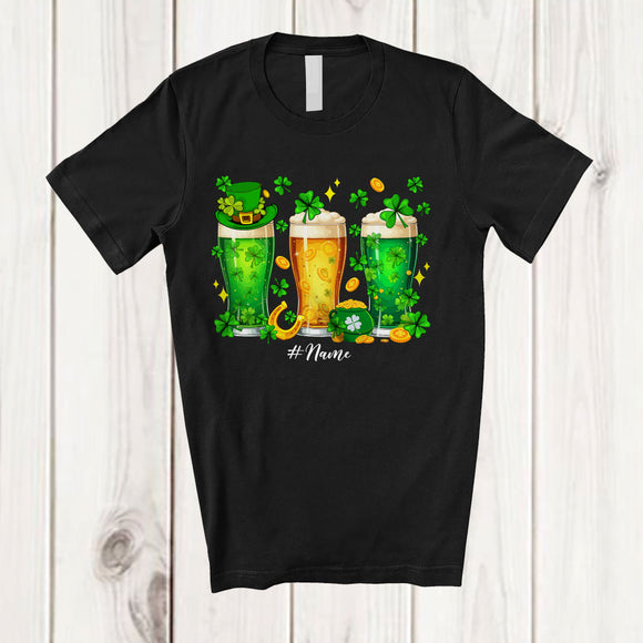 MacnyStore - Personalized Three St. Patrick's Day Glass Of Beer; Cheerful Custom Name Drinking; Shamrocks T-Shirt