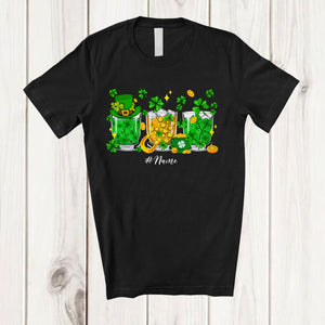 MacnyStore - Personalized Three St. Patrick's Day Glass Of Bourbon; Cheerful Custom Name Drinking; Shamrocks T-Shirt