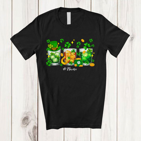 MacnyStore - Personalized Three St. Patrick's Day Glass Of Whiskey; Cheerful Custom Name Drinking; Shamrocks T-Shirt