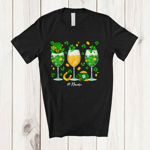 MacnyStore - Personalized Three St. Patrick's Day Glass Of Wine; Cheerful Custom Name Drinking; Shamrocks T-Shirt