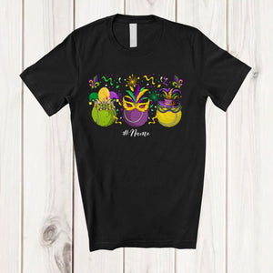 MacnyStore - Personalized Three Tennis With Mask Jester Hat; Joyful Mardi Gras Custom Name Tennis Player T-Shirt