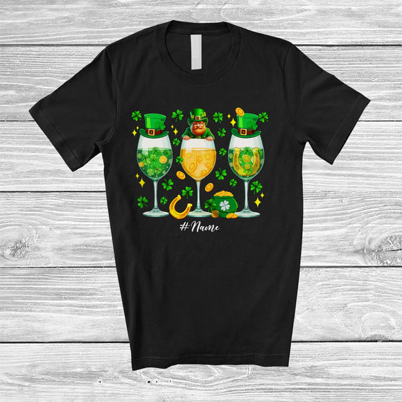 MacnyStore - Personalized Three Wine Glasses; Fantastic St. Patrick's Day Custom Name Drinking; Shamrocks T-Shirt